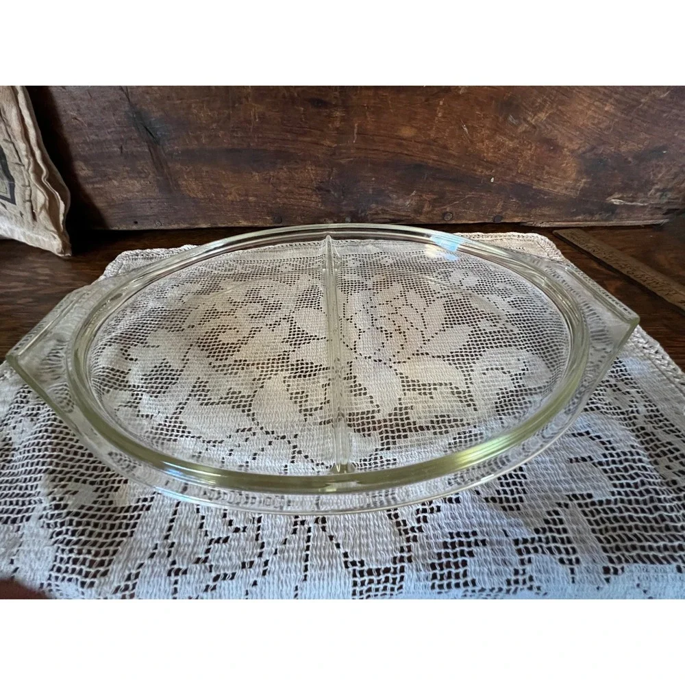 Vintage Pyrex Early American Divided Casserole Dish 1.5 Qt Brown Gold‎ 063 Lid